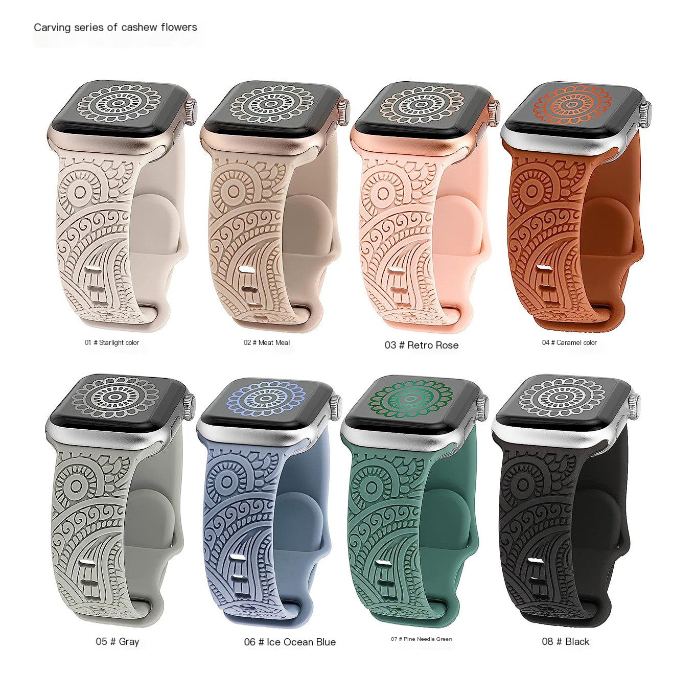 Silicone Strap with Laser Engraved Cashew Print for Apple Watch