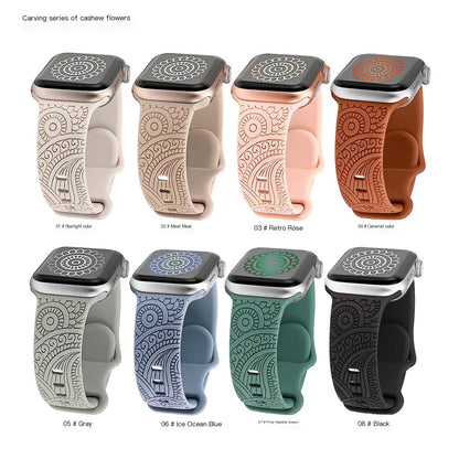 Silicone Strap with Laser Engraved Cashew Print for Apple Watch